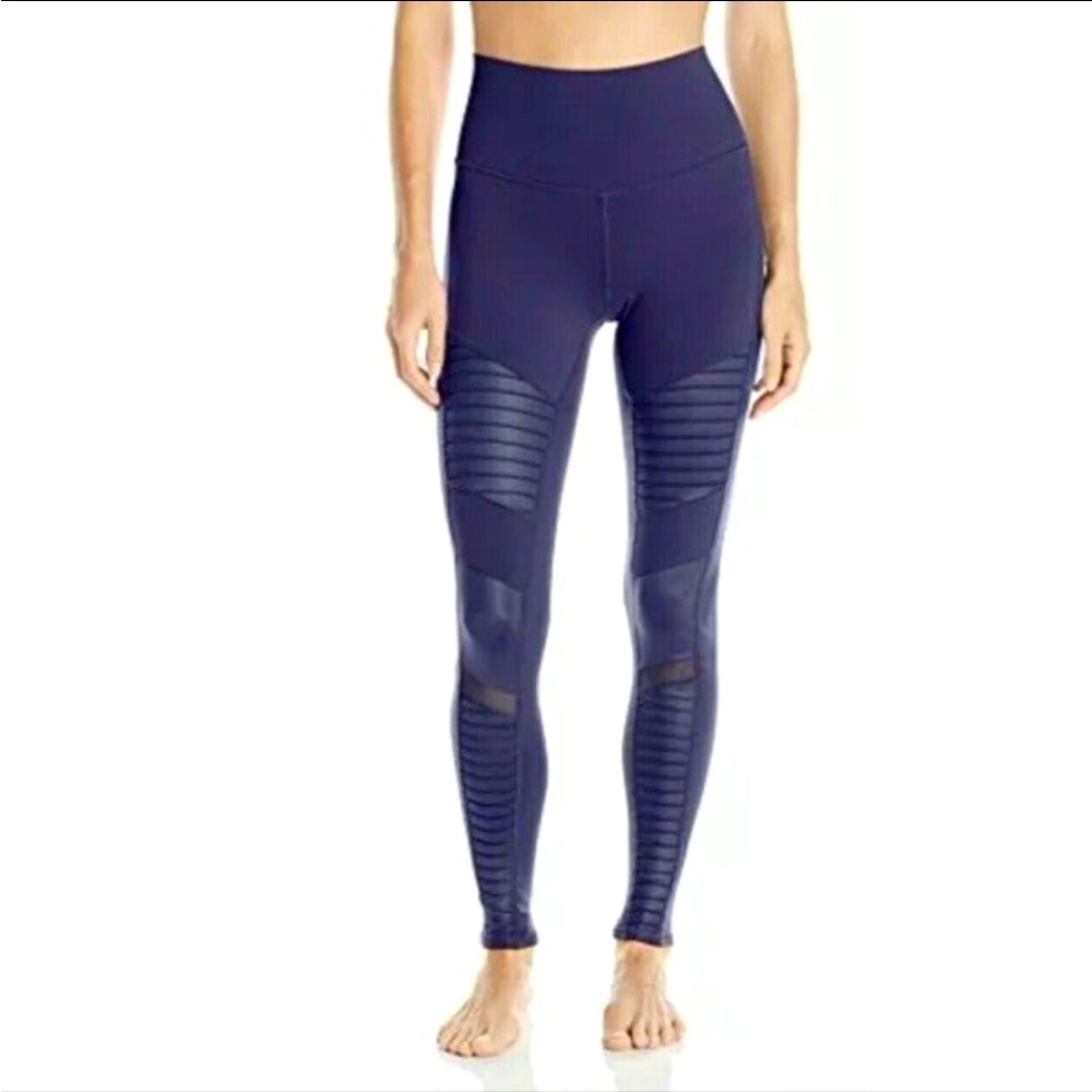 ALO Yoga Moto-Style Performance Leggings. Navy Blue. Size M.
